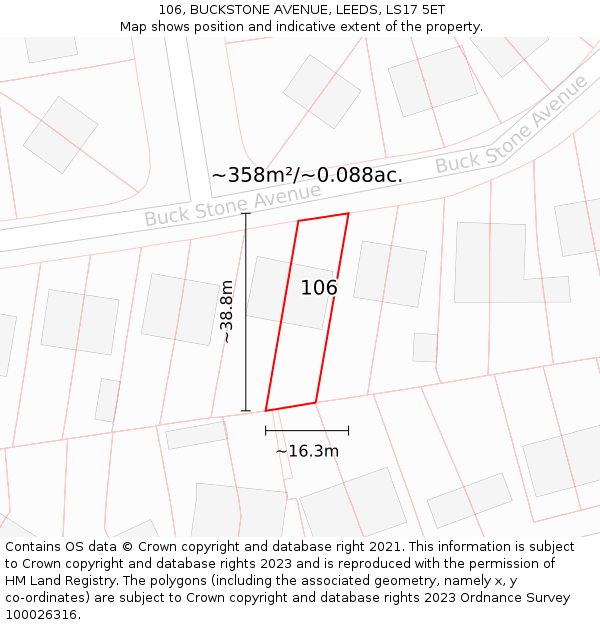 106, BUCKSTONE AVENUE, LEEDS, LS17 5ET: Plot and title map