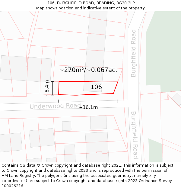 106, BURGHFIELD ROAD, READING, RG30 3LP: Plot and title map