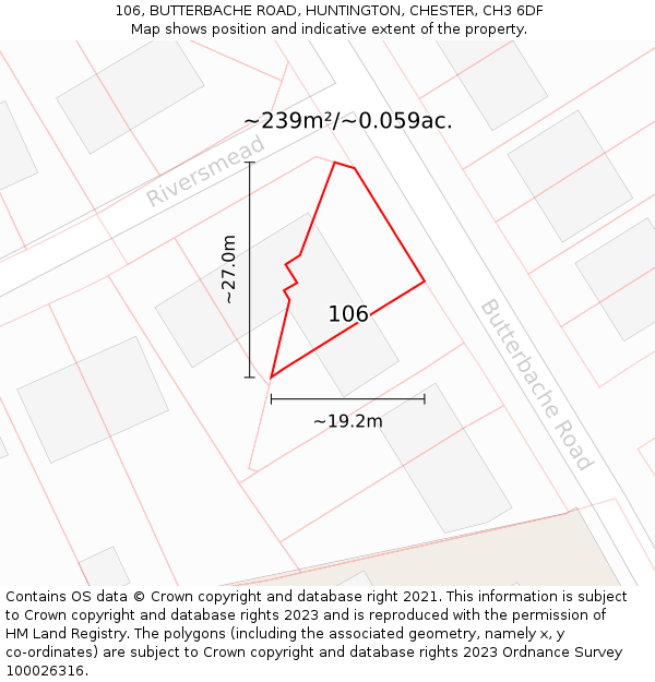 106, BUTTERBACHE ROAD, HUNTINGTON, CHESTER, CH3 6DF: Plot and title map