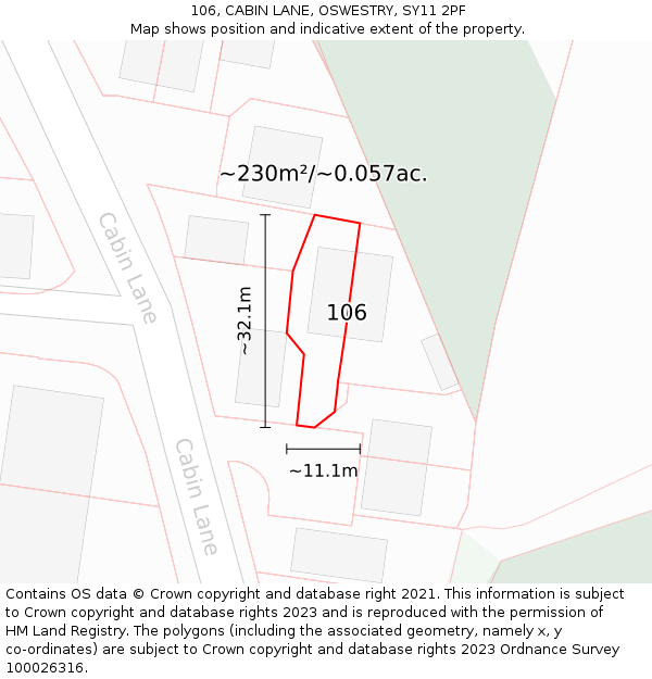 106, CABIN LANE, OSWESTRY, SY11 2PF: Plot and title map