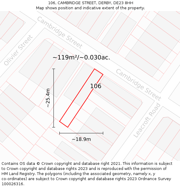 106, CAMBRIDGE STREET, DERBY, DE23 8HH: Plot and title map