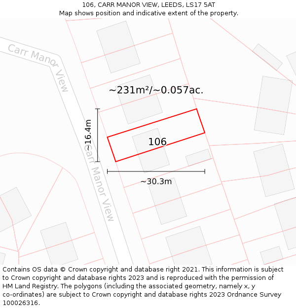 106, CARR MANOR VIEW, LEEDS, LS17 5AT: Plot and title map