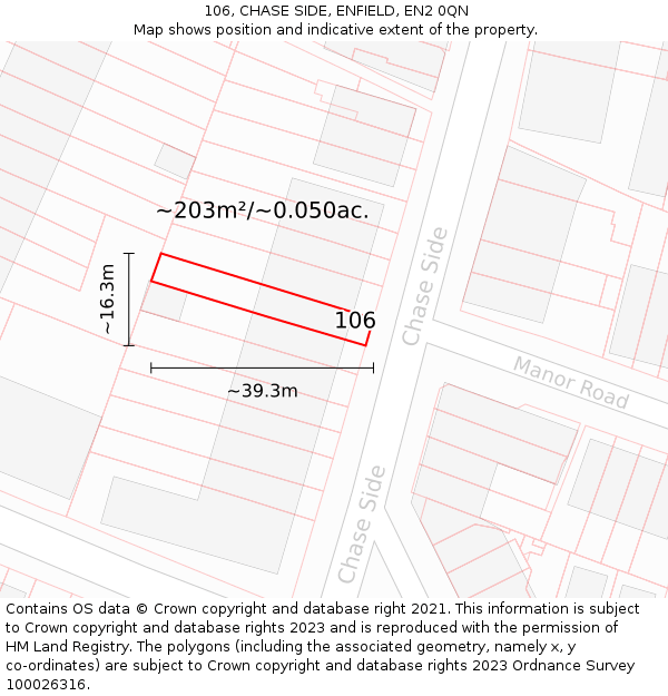 106, CHASE SIDE, ENFIELD, EN2 0QN: Plot and title map