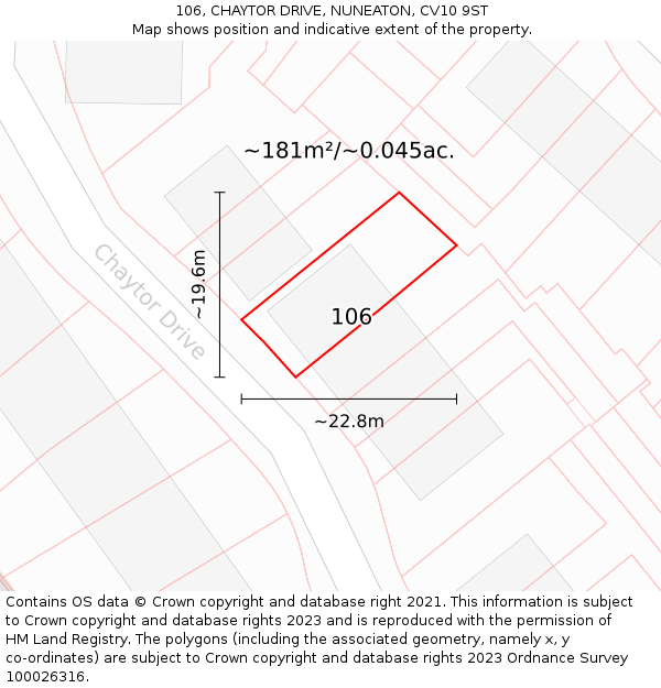 106, CHAYTOR DRIVE, NUNEATON, CV10 9ST: Plot and title map