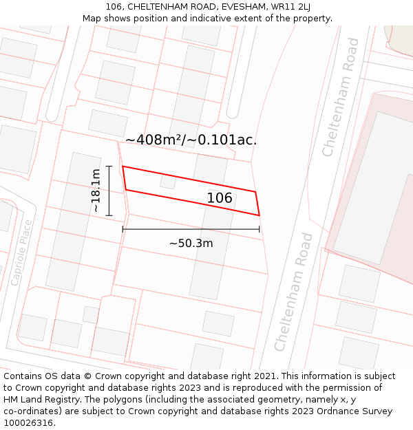 106, CHELTENHAM ROAD, EVESHAM, WR11 2LJ: Plot and title map