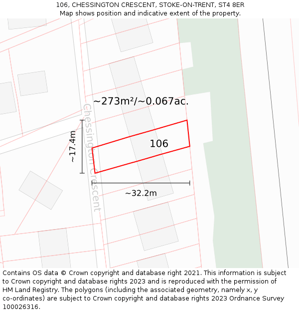 106, CHESSINGTON CRESCENT, STOKE-ON-TRENT, ST4 8ER: Plot and title map