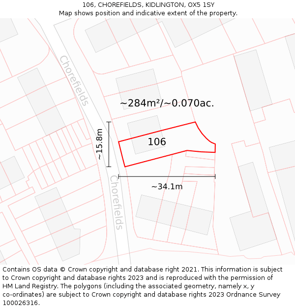 106, CHOREFIELDS, KIDLINGTON, OX5 1SY: Plot and title map
