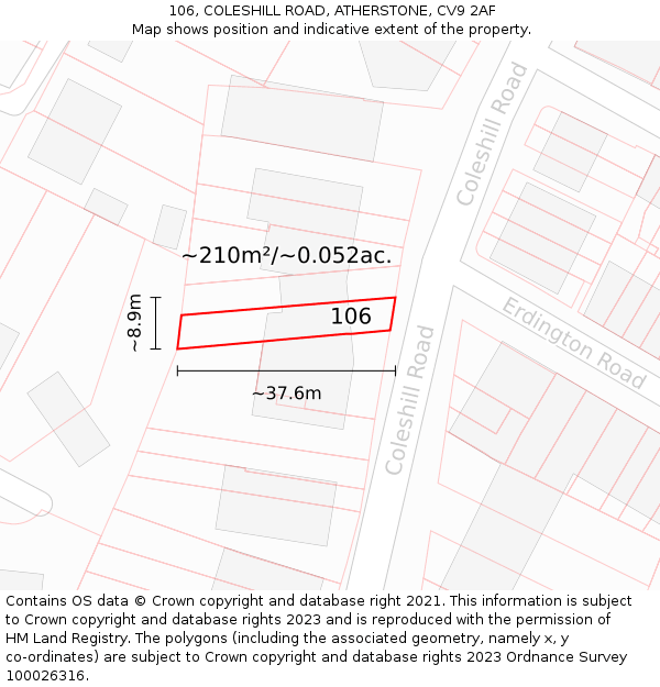 106, COLESHILL ROAD, ATHERSTONE, CV9 2AF: Plot and title map