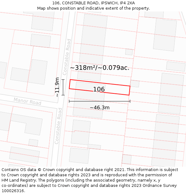 106, CONSTABLE ROAD, IPSWICH, IP4 2XA: Plot and title map