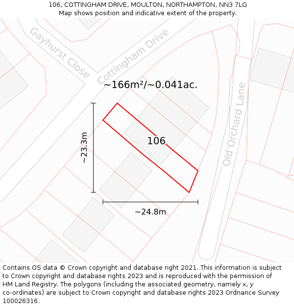 106, COTTINGHAM DRIVE, MOULTON, NORTHAMPTON, NN3 7LG: Plot and title map
