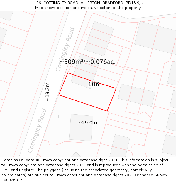 106, COTTINGLEY ROAD, ALLERTON, BRADFORD, BD15 9JU: Plot and title map