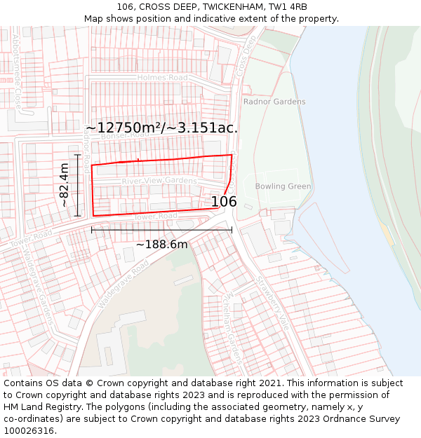 106, CROSS DEEP, TWICKENHAM, TW1 4RB: Plot and title map