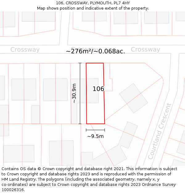 106, CROSSWAY, PLYMOUTH, PL7 4HY: Plot and title map