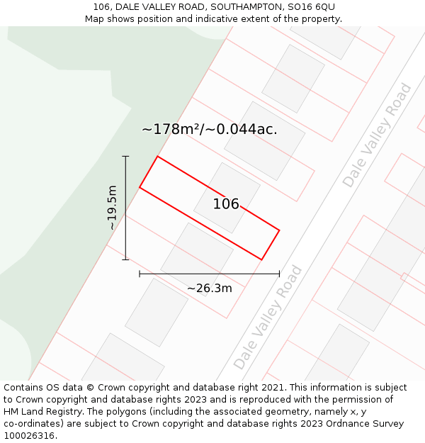 106, DALE VALLEY ROAD, SOUTHAMPTON, SO16 6QU: Plot and title map