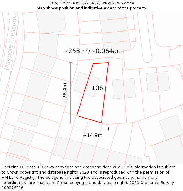 106, DAVY ROAD, ABRAM, WIGAN, WN2 5YX: Plot and title map