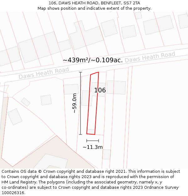 106, DAWS HEATH ROAD, BENFLEET, SS7 2TA: Plot and title map