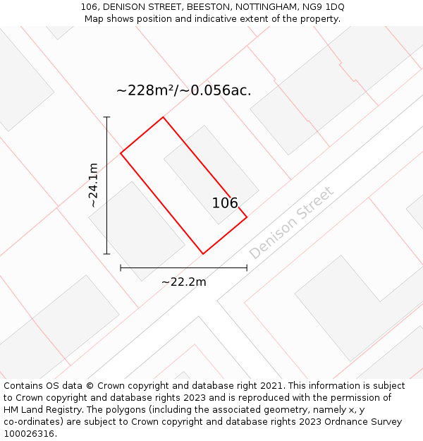 106, DENISON STREET, BEESTON, NOTTINGHAM, NG9 1DQ: Plot and title map