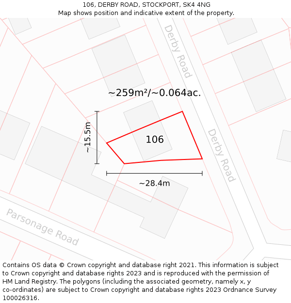 106, DERBY ROAD, STOCKPORT, SK4 4NG: Plot and title map