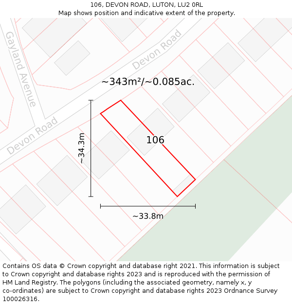 106, DEVON ROAD, LUTON, LU2 0RL: Plot and title map