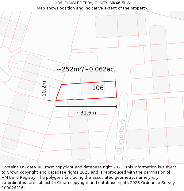 106, DINGLEDERRY, OLNEY, MK46 5HA: Plot and title map