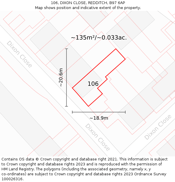 106, DIXON CLOSE, REDDITCH, B97 6AP: Plot and title map