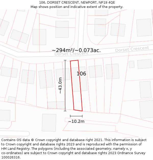 106, DORSET CRESCENT, NEWPORT, NP19 4QE: Plot and title map