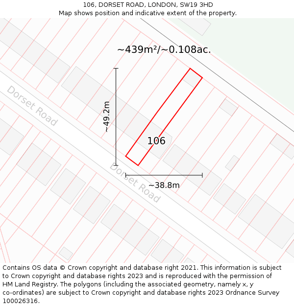 106, DORSET ROAD, LONDON, SW19 3HD: Plot and title map