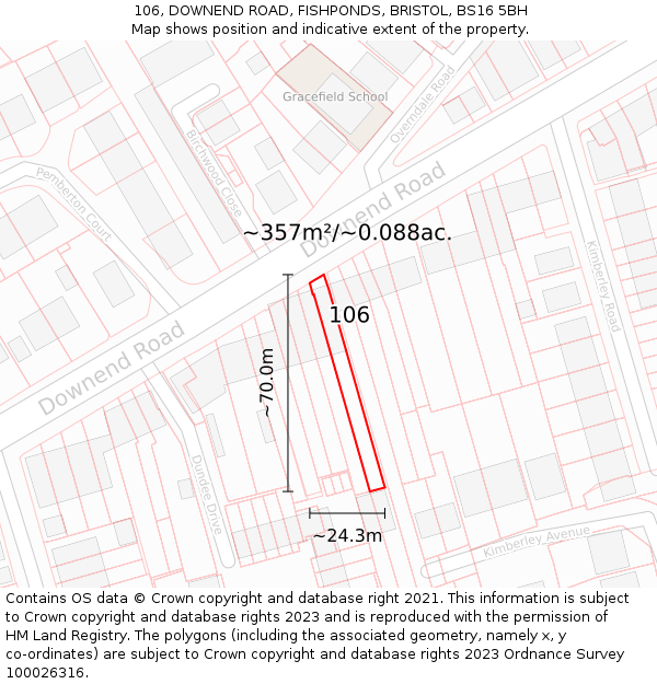 106, DOWNEND ROAD, FISHPONDS, BRISTOL, BS16 5BH: Plot and title map