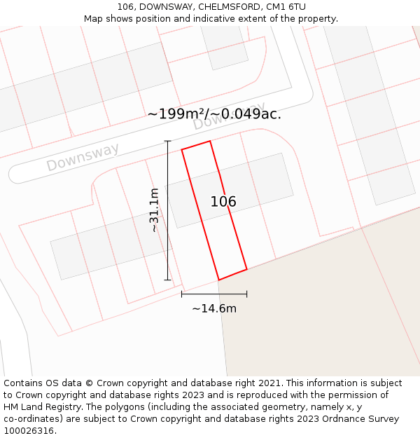 106, DOWNSWAY, CHELMSFORD, CM1 6TU: Plot and title map