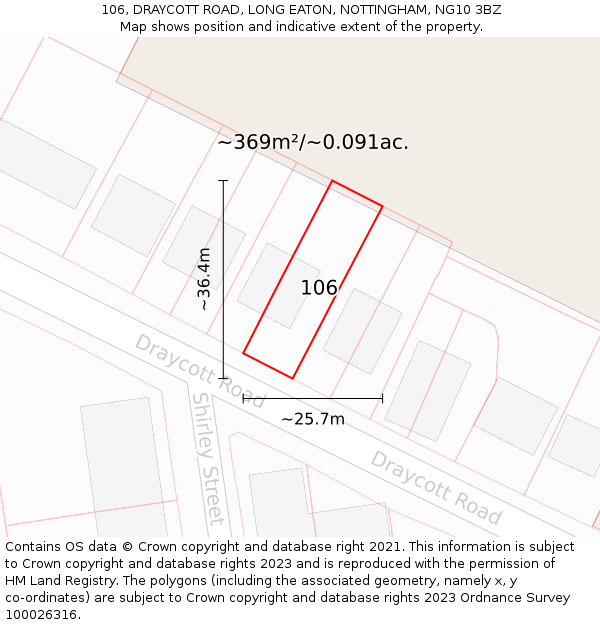106, DRAYCOTT ROAD, LONG EATON, NOTTINGHAM, NG10 3BZ: Plot and title map