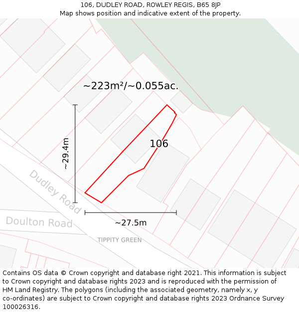106, DUDLEY ROAD, ROWLEY REGIS, B65 8JP: Plot and title map