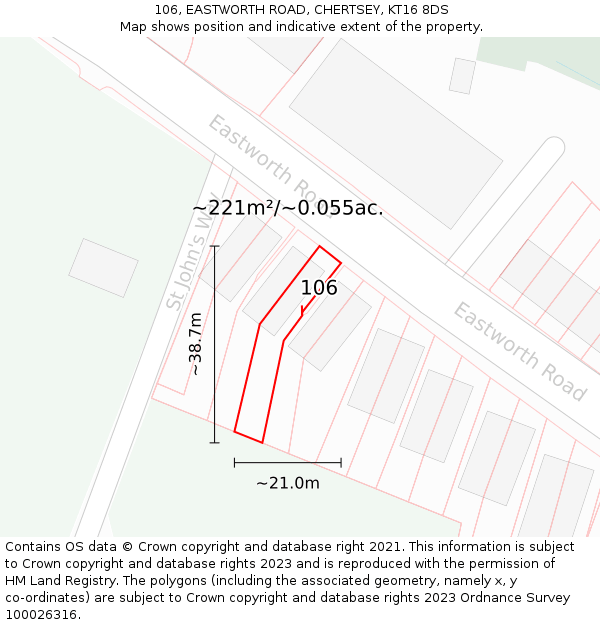 106, EASTWORTH ROAD, CHERTSEY, KT16 8DS: Plot and title map