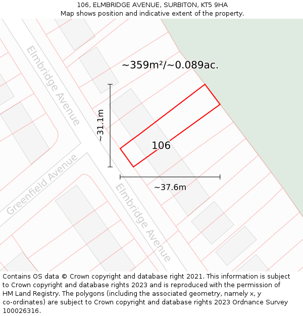 106, ELMBRIDGE AVENUE, SURBITON, KT5 9HA: Plot and title map