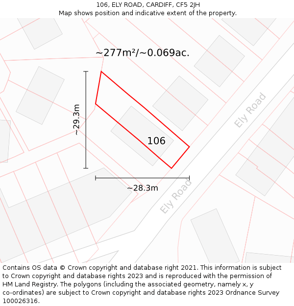 106, ELY ROAD, CARDIFF, CF5 2JH: Plot and title map