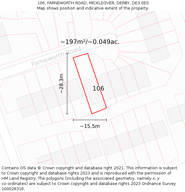 106, FARNEWORTH ROAD, MICKLEOVER, DERBY, DE3 0ES: Plot and title map