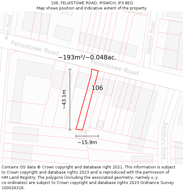 106, FELIXSTOWE ROAD, IPSWICH, IP3 8EG: Plot and title map