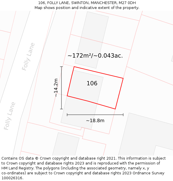 106, FOLLY LANE, SWINTON, MANCHESTER, M27 0DH: Plot and title map