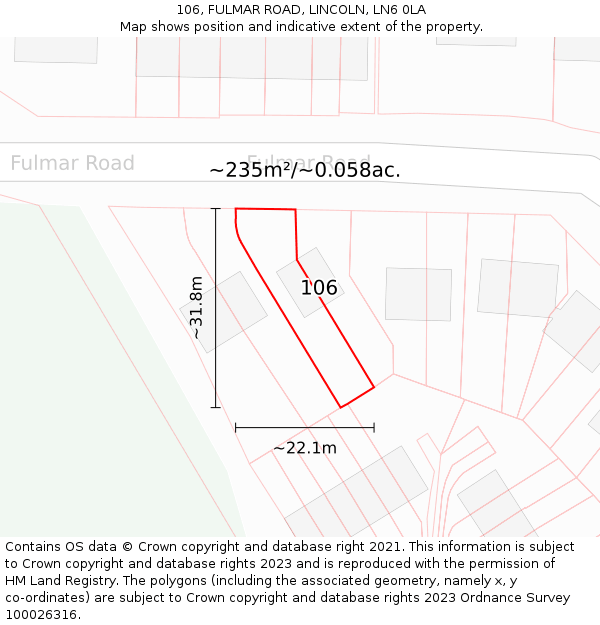 106, FULMAR ROAD, LINCOLN, LN6 0LA: Plot and title map