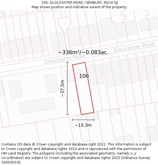 106, GLOUCESTER ROAD, NEWBURY, RG14 5JJ: Plot and title map