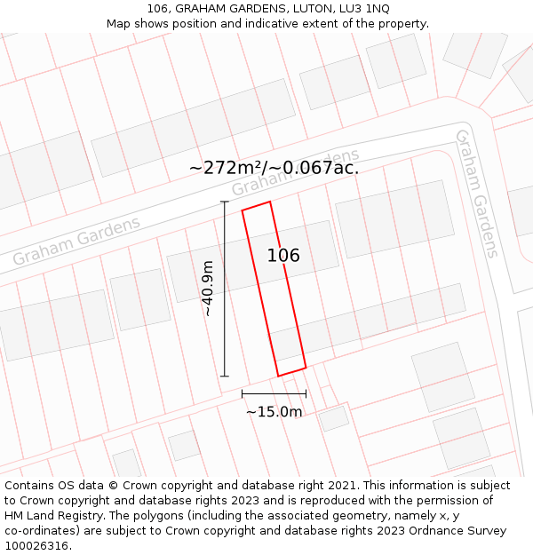 106, GRAHAM GARDENS, LUTON, LU3 1NQ: Plot and title map