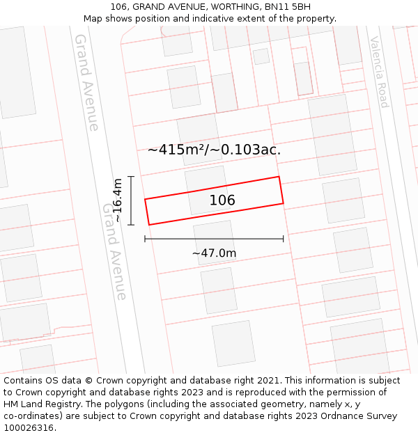 106, GRAND AVENUE, WORTHING, BN11 5BH: Plot and title map