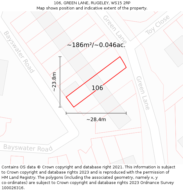 106, GREEN LANE, RUGELEY, WS15 2RP: Plot and title map