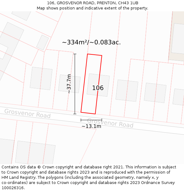 106, GROSVENOR ROAD, PRENTON, CH43 1UB: Plot and title map