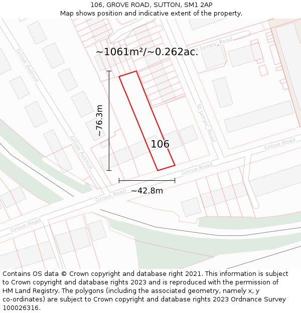 106, GROVE ROAD, SUTTON, SM1 2AP: Plot and title map
