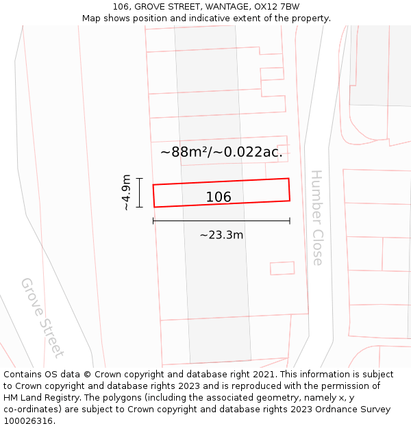 106, GROVE STREET, WANTAGE, OX12 7BW: Plot and title map