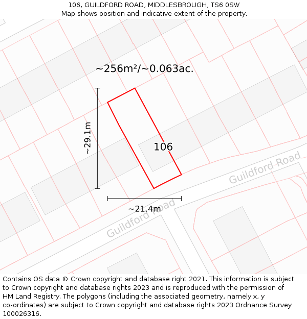 106, GUILDFORD ROAD, MIDDLESBROUGH, TS6 0SW: Plot and title map