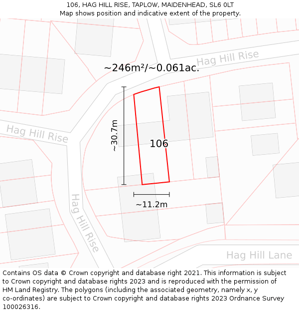 106, HAG HILL RISE, TAPLOW, MAIDENHEAD, SL6 0LT: Plot and title map
