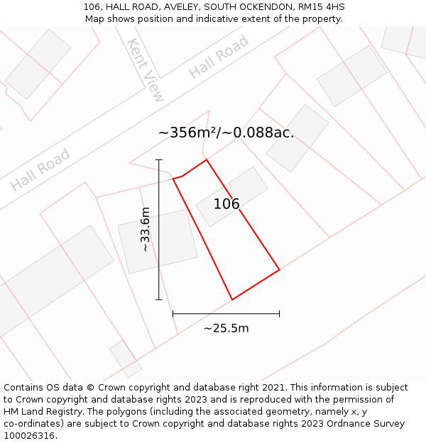 106, HALL ROAD, AVELEY, SOUTH OCKENDON, RM15 4HS: Plot and title map
