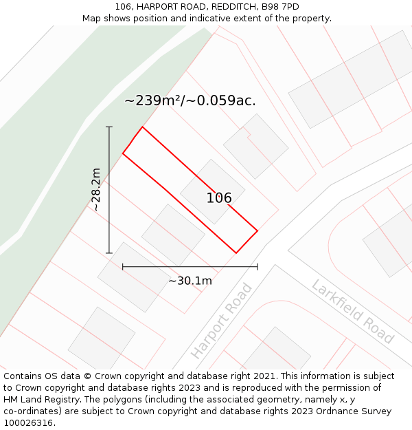 106, HARPORT ROAD, REDDITCH, B98 7PD: Plot and title map