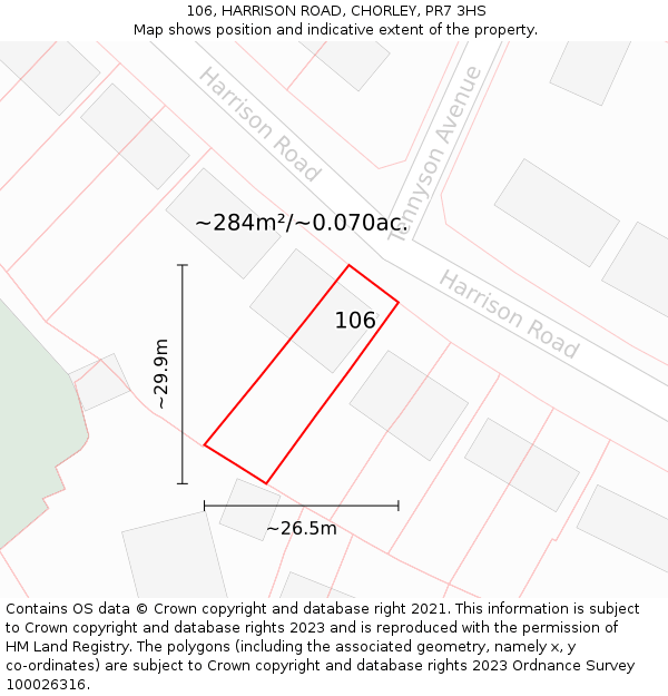 106, HARRISON ROAD, CHORLEY, PR7 3HS: Plot and title map